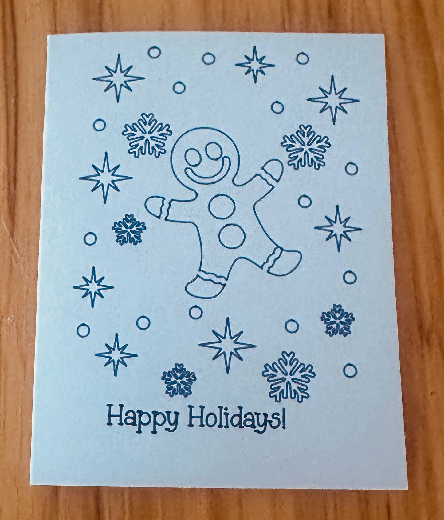 Happy Holidays Blue Gingerbread handmade card